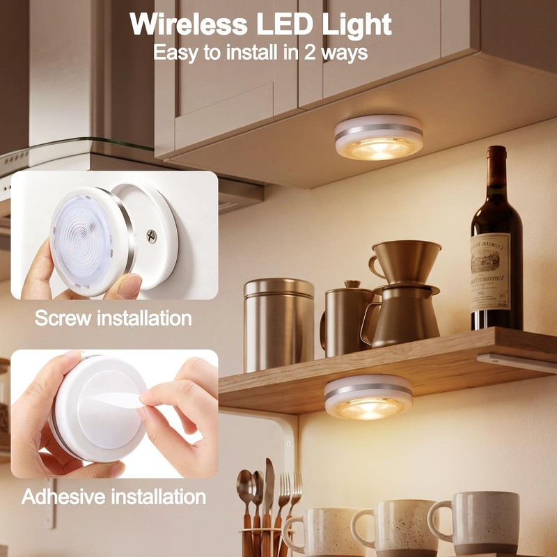 Bwaoo LED Puck Lights 6 Pack, Wireless Under Cabinet &