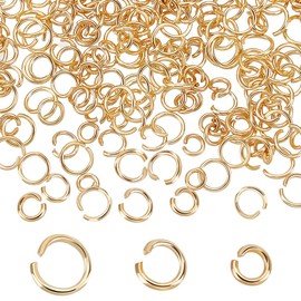 Beebeecraft 1 Box of 300 Pieces 3 Sizes Open Jump Rings 18K Gold Plated Single Loop Small Circle Frame Key Chain Links Connecting Rings for Making