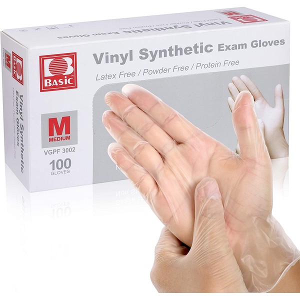 Medium Disposable Vinyl Gloves Latex Free Powder Free PVC Exam Gloves Cleaning Gloves For Food Service Kitchen Cleaning First Aid - 100pcs/box, Clear