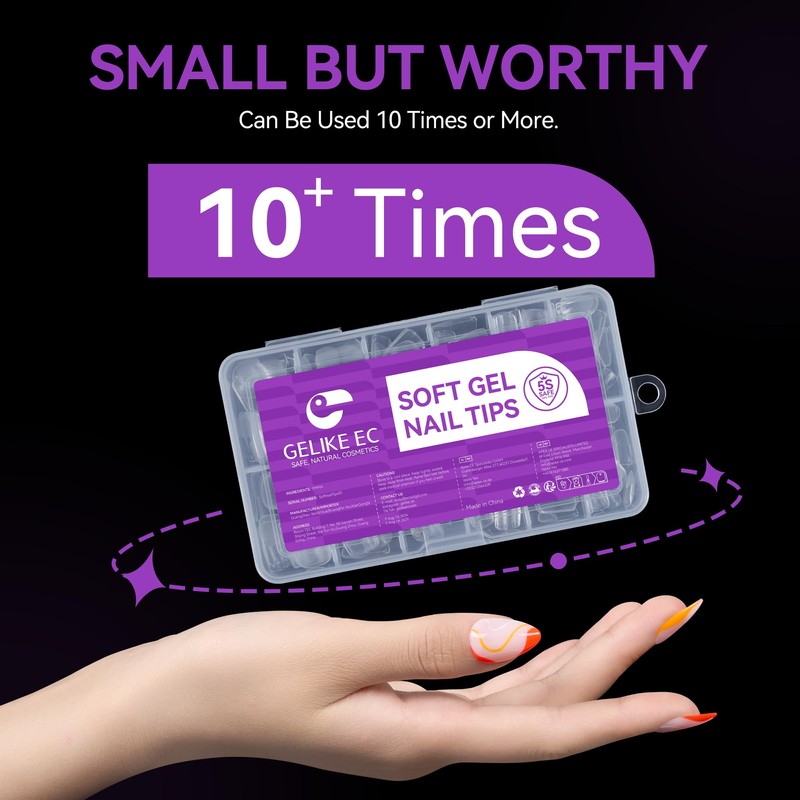 Gelike EC Extra-Short Almond Nail Tips, Full Coverage, XS Short