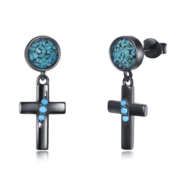 Black Cross Earrings 925 Sterling Silver Turquoise Cross Earrings Dangle