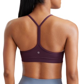 CRZ YOGA Butterluxe Womens Y Back Sports Bra - Padded Racerback Low Impact Spaghetti Thin Strap Workout Yoga Top Deep Purple X-Large