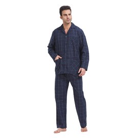 Amaxer Men's Cotton Pyjamas Set, Black check with red and white lines