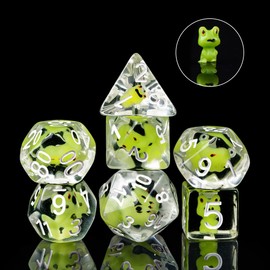 cusdie 7-Die DND Dice, Polyhedral Dice Set Filled with Animal, for Role Playing Game Dungeons and Dragons D&D Dice (Green Frog)