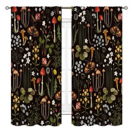 Cortinas de hongos, estilo retro, con flores salvajes, botánicas, hongos, plantas naturales, hierbas, granja, cortinas opacas para cocina, recámara, sala de estar, ventanas, 2 paneles, 63 x 63