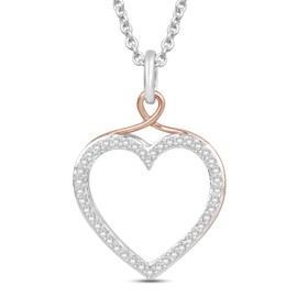 Jewelili Sterling Silver and 10K Rose Gold 1/5 Cttw Natural White Round Diamond Open Heart Pendant Necklace, 18" Cable Chain