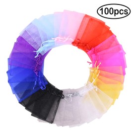 Time to Sparkle 100 Pieces Organza Gift Bags Oragnza Wedding Favour Bags Jewellery Pouches Packing (Mix Colorful, 7x9cm)
