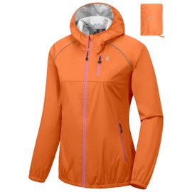 Little Donkey Andy Women's Lightweight Rain Cycling Stretch Jacket with Hood, Windproof and Waterproof, Ultralight Packable Orange Size XXL