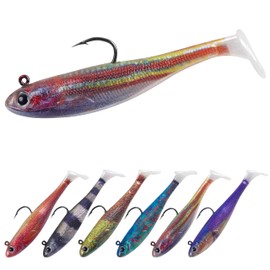 Swim Baits for Bass Fishing, 6pcs Pre-Rigged Soft Plastic Fishing Lures Kit Paddle Tail Swimbaits for Crappie Bass Trout Walleye Jigs Freshwater Saltwater, 2.8in/7cm