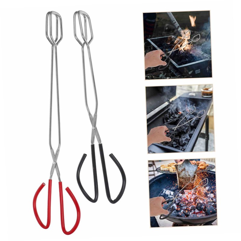 BIUDECO 2Pcs Long Handle Outdoor Tongs Heavy Duty Firewood Scissor