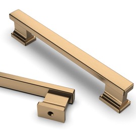 Asidrama 25 Pack 5 Inch(128mm) Hole Centers Champagne Bronze Kitchen Cabinet Handles,Brushed Brass Cabinet Pulls Kitchen Cabinet Hardware for Cupboard Gold Drawer Pulls