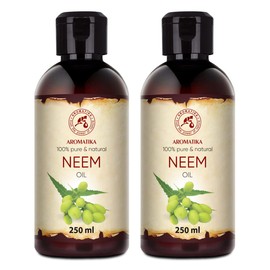 Neem Oil 2 x 250 ml - Melia Azadirachta - Neem Oil - Cold Pressed - Pure & Natural - Unrefined - Face Care Carrier Oil - Vegetable Oil - Care for Skin, Hair, Animals, Garden