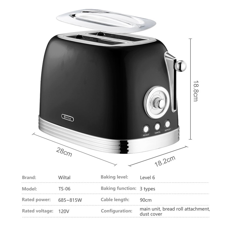 Wiltal Toaster 2 Slice, Retro Roaster, Bagel Toaster, With Stainless