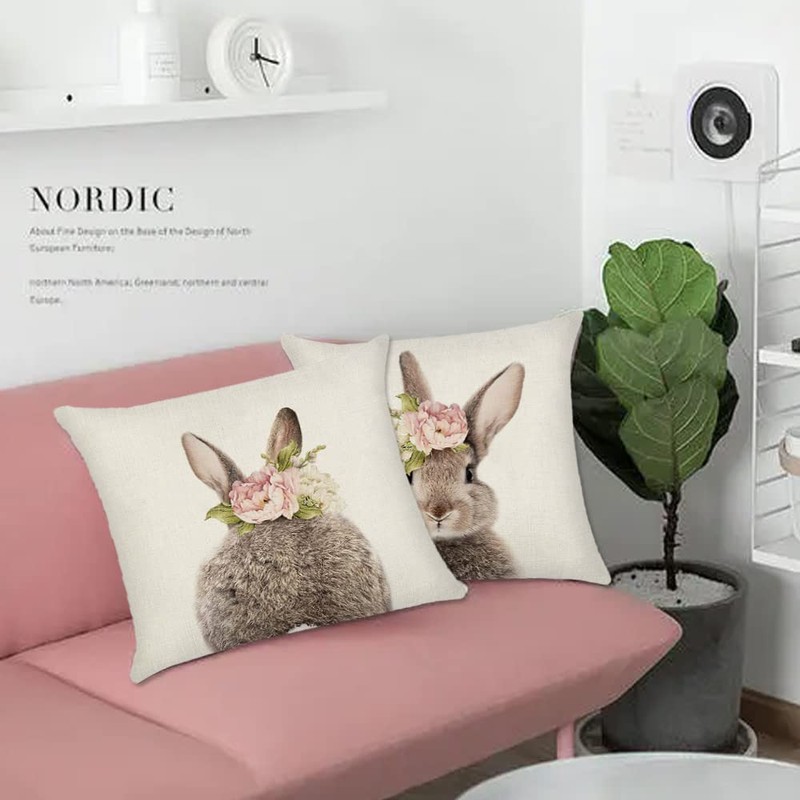 KAKABUQU Easter Bunny Throw Pillow Cover 18 x 18 Set