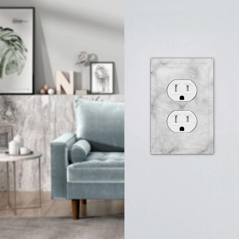 White Grey Marble Electrical Outlet Cover Decorative Wall Plate Single