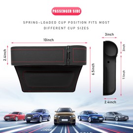 Sylvil Car Seat Gap Filler with Cup Holder Expander, Automotive Front Seat Storage with Cup Holder, Console Seat Gap Filler Storage Box for Mug Bottle Keys, Car Accessories (Passenger Side)