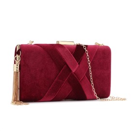 CARIEDO Women's Evening Handbag Clutch Bridal Purse for Wedding Prom Night Out Party, Cs002-maroon-velvet, Large, Elegant Clutch