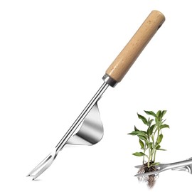 Weed Puller, Hand Weeder Remover Mower Tool, Stainless Steel Y Shape Weeding Tools with Long Wooden Handle, Manual Weed Root Remover Tool for Garden Yard Patio Lawn Grass