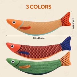 AUSCAT Cat Catnip Toys, 3PCS Catnip Fish Toy for Cats, Cat Kicker Toys with Crinkle Sound, Interactive Plush Soft Catnip Toys for Indoor Cats and Kittens