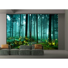 YQWDMX - Green Enchanted Forest Wallpaper Mural for Kid's Bedroom Background Wall Decor (Not Peel and Stick)