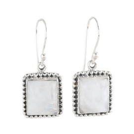 NOVICA Artisan Handmade Rainbow Moonstone Dangle Earrings Crafted India Sterling Silver Gemstone [1.3 in L x 0.5 in W x 0.2 in D] ' Good Will Spirit'