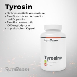 GymBeam L-Tyrosine (1000 mg) - Non-Essenzelle Amino Acid, Practical Capsules, with Tyrosine as Precursor of Adrenaline and Dopamine, Dietary Supplement for Neurotransmitter Support, 120caps
