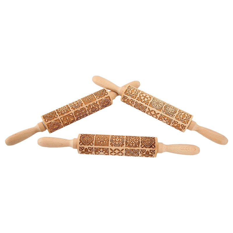 3pcs Wooden Embossed Rolling Pin Engraved Embossing Dough Roller for