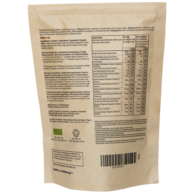 Spirulina Tablets | Organic | 300x500mg | Natural Immune System