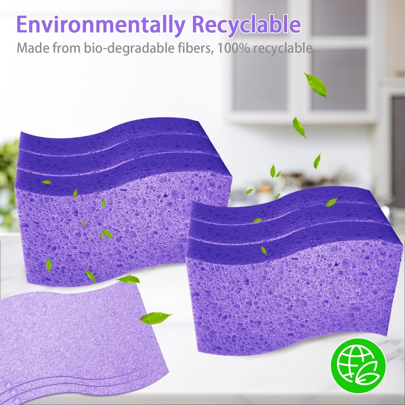 S-Shaped 6 Pack Non-Scratch Cellulose Scrub Sponge, Cellulose Sponges, Heavy