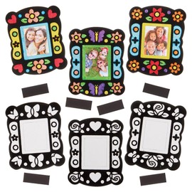 Baker Ross FN401 Colour-in Fuzzy Art Photo Frame Magnets - Pack of 12, Velvet Art Colouring for Kids, Fridge Magnet Arts and Crafts