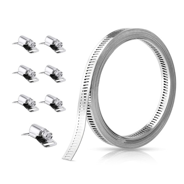 Marscharm Jubilee Clips 8.2Feet 2.5M Hose Clips with 7 Fasters, Stainless Steel DIY Large Hose Clamps, Adjustable Pipe Clamps Worm for Home Gas Pipe, Fuel Line, Exhaust Ducting, Plumbing