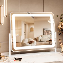 GAOMON Vanity Mirror with Lights, 19.7"x17.5" Touch Screen LED Mirror, 3 Lighting Modes for Makeup/Skincare, Adjustable Tabletop Mirror for Bedroom/Bathroom Decor, White