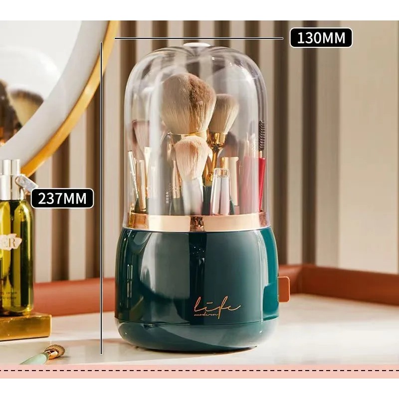360° Rotating Makeup Brush Holder with Lid – Dust-Protected Cosmetic