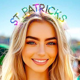 Zoestar Light Up St Patrick's Day Headband Sparkly Rhinestone Hair Bands Glowing Costume Holiday Hair Accessories for Women (Green 2, One Size)