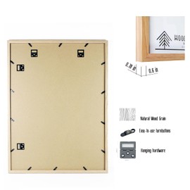 Oak Wood Picture Frames 16x20 - Natural Light Solid Wood Photo Frame Real Glass Wall Mount