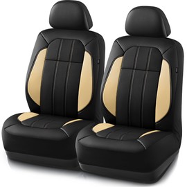 Road Comforts Car Seat Covers, Breathable Leather Seat Covers, Car Seat Covers Front Seats Airbag Compatible, Automotive Seat Covers for Most Cars, Vans, Trucks, SUV - Beige