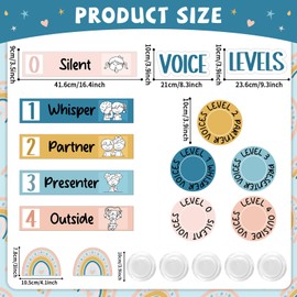 Naozinebi Boho Voice Level Poster with 5 Pack Puck Lights Boho Rainbow Noise Level Display Policies Educational Poster Noise Level Monitor Rules Sign Back to School Teacher Supplies Classroom Decor