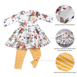 fioukiay Toddler-Girls-Fall-Clothes-Set Little Girls Highlow Tunic Tops+Leggings Outfit Boutique Clothing (Yellow, 2T)