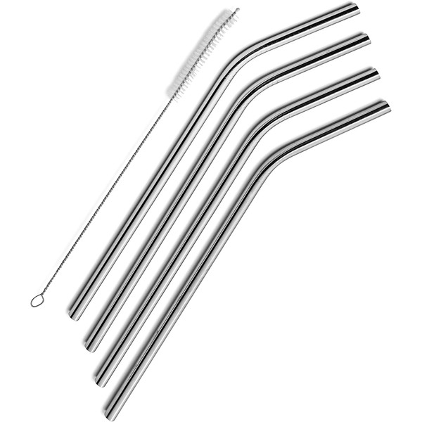 SipWell Stainless Steel Drinking Straws, Set of 4, Free Cleaning Brush Included
