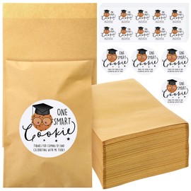 Reallnaive 100 Pcs Graduation Cookies Bags Bulk One Smart Cookie Self-adhesive Buffet Treat Bags with Stickers Congrats Grad Kraft Paper Treat Gift Graduation Party Favors for Guests Candy