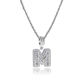 MiniJewelry M Letter Initial Silver Crystal Clear CZ Necklace Name Alphabet Personalize Jewellery Birthday Sister Wife Mum Women Girlfriend