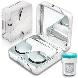Vastsoon Contact Lens Case with Cleaner Washer, Portable Cute Eye Contacts Colored Lenses Applicator Remover Tool Kit with Mirror Solution Bottle Travel Size for Daily Outdoor (Square, Silver)