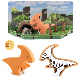 HALFTOYS Dinosaur Toys 3-D Puzzle with Magnets and Paper Dioramas, PARA Dinosaur Jigsaw Building Blocks Take Apart Toy for Children 3 Years Olds