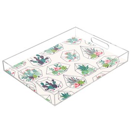 Kjovgcb Bathroom Sink Vanity Tray with Handles, Acrylic Tray Holder Jewelry Organizer Decor Countertop Storage for Makeup Coffee Print Succulents Cactuses in Glass Terrariums Seamless