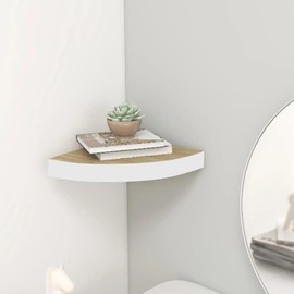 TREATLIFE HOME Corner Shelf MDF Oak and White Floating Display Shelf, 13.7"x13.7" for Books and Decor