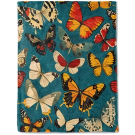 ainori - Manta de forro polar de mariposa, color verde, ligera, suave, acogedora, para los amantes de la naturaleza, niños, mujeres, niñas, mantas vibrantes de mariposas brillantes, decoración de