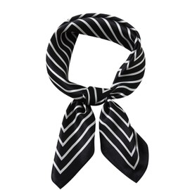WUZININGLE 100% Silk Neck Scarf 21"x21" Small Square Silk Hair Scarf for Women Black and White Bandana Striped Neckerhief Headscarf with Gift Packed