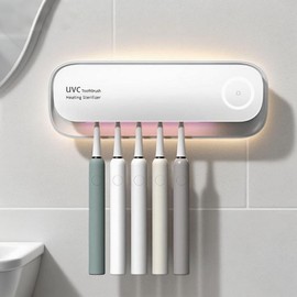 GCZGCZ UV Toothbrush Holders Wall Mounted Toothbrush Sanitizer Cleaner 5 Slots with Heating and Fan Drying Smart Home Bathroom Accessories Cordless & No Drilling