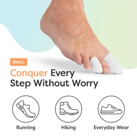 ZenToes 6 Pack Gel Toe Cap and Protector - Cushions and Protects to Provide Relief from Missing or Ingrown Toenails, Corns, Blisters, Hammer Toes (Large, White)