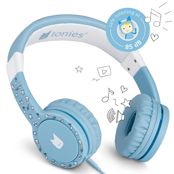 tonies Kids Headphones Wired for Toniebox, Kid-Safe Volume-Limiting Cushioned Over Ear Headphones for Listening to Audiobooks, 1.2m Cable and 3.5mm Jack, Blue